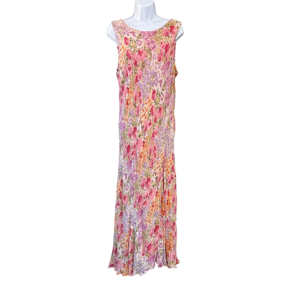 Reversible Floral Crinkle Maxi Dress Pink Multi Sleeveless 90s Y2K Boho Travel